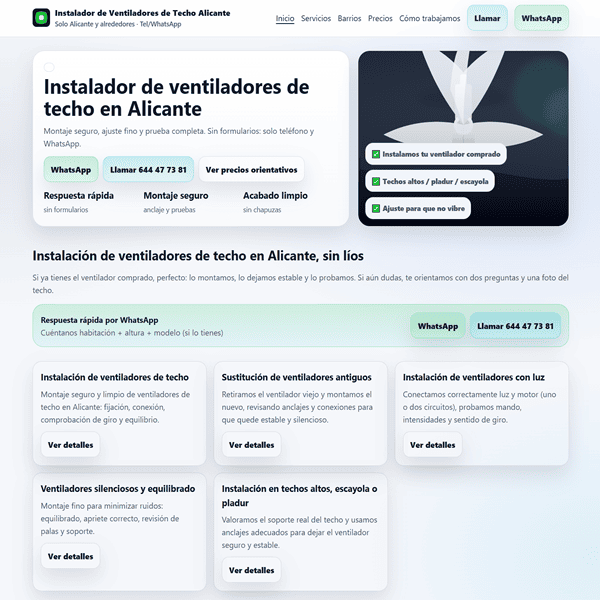Web de instalador de ventiladores de techo en Alicante